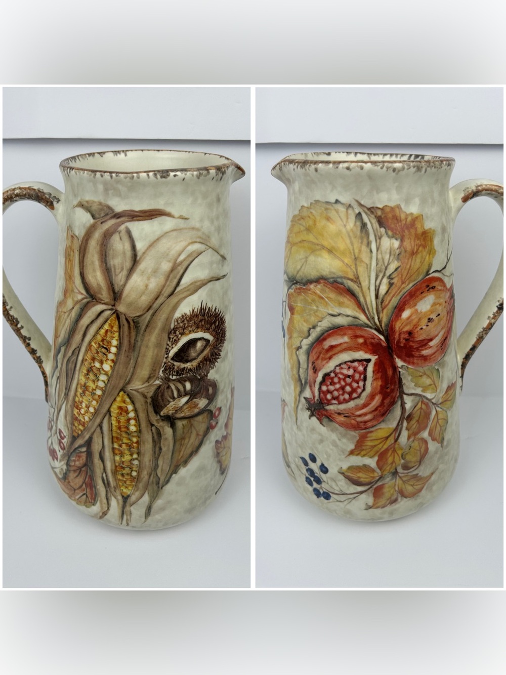 Pier 1 Imports Italian Earthenware Harvest Pitcher Autumn Corn Pomegranate